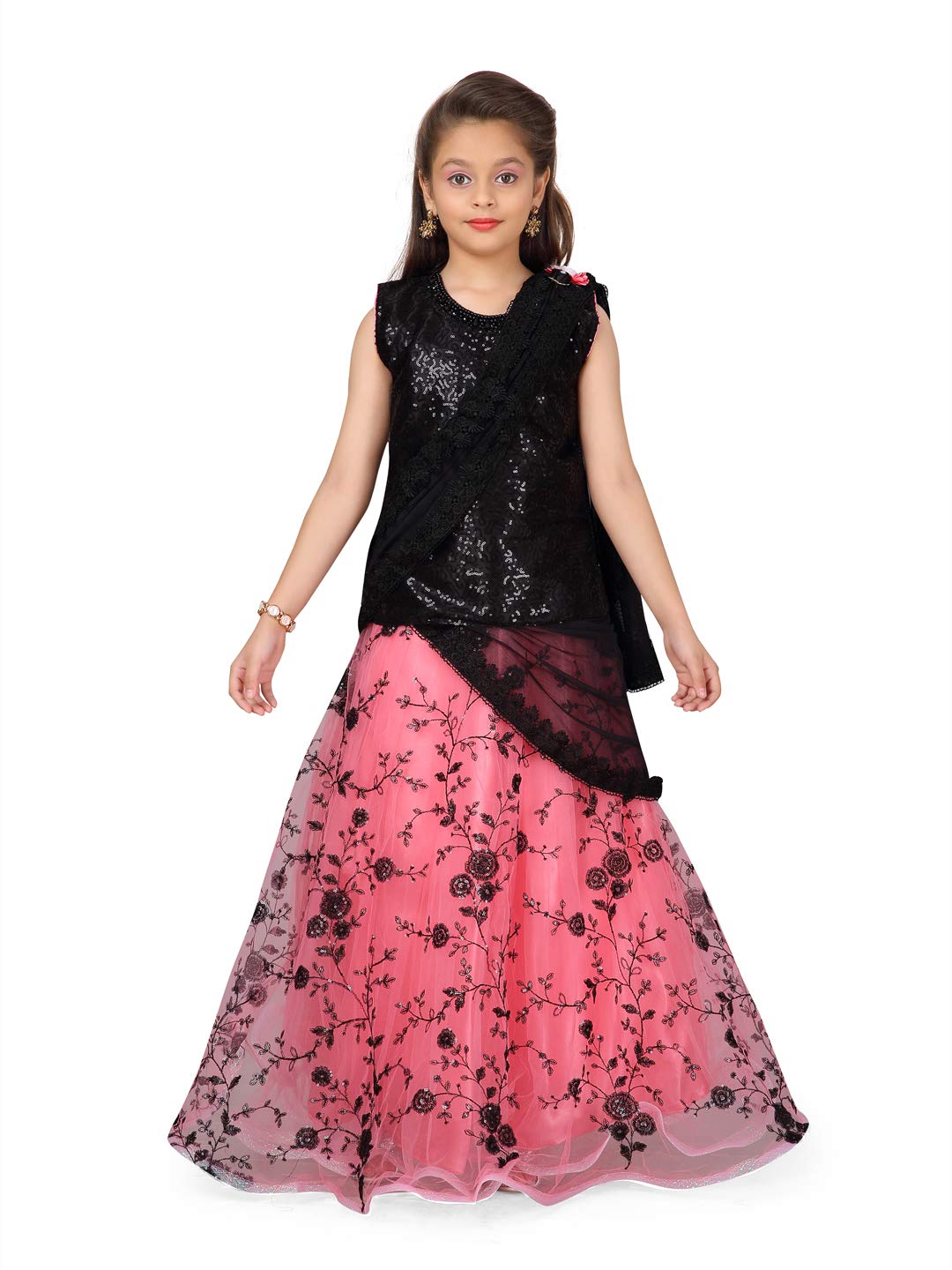 Aarika GirlS Net Lehenga Choli (Lch-1030-Black-Gajri-28)