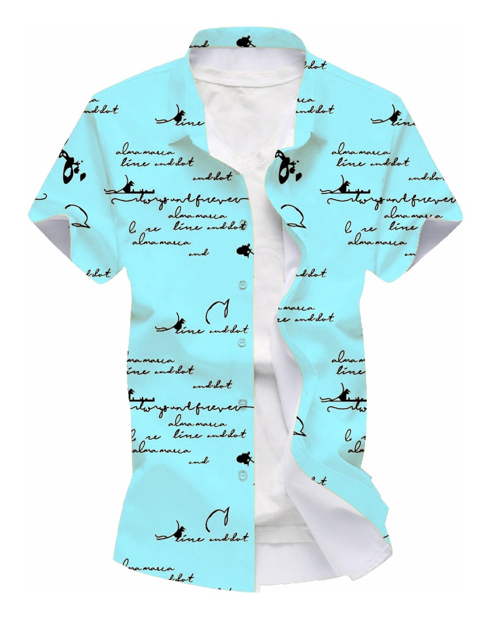 Kadiyu BoyS Lycra Blend Shirt With Half Sleeves Round Collar Neck Botton Down Closure Printed Pattern Relaxed Fit And Standard
