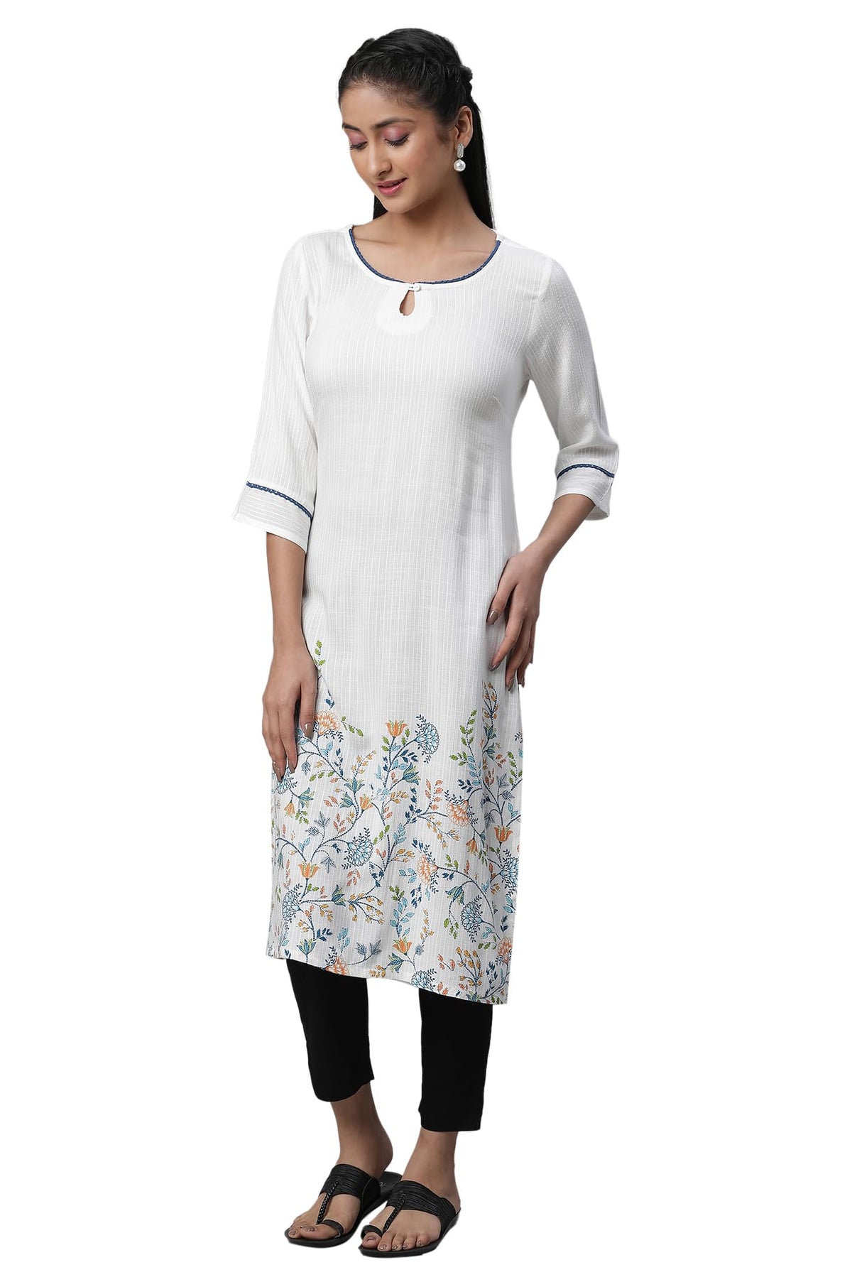 White Floral Printed Women Kurta