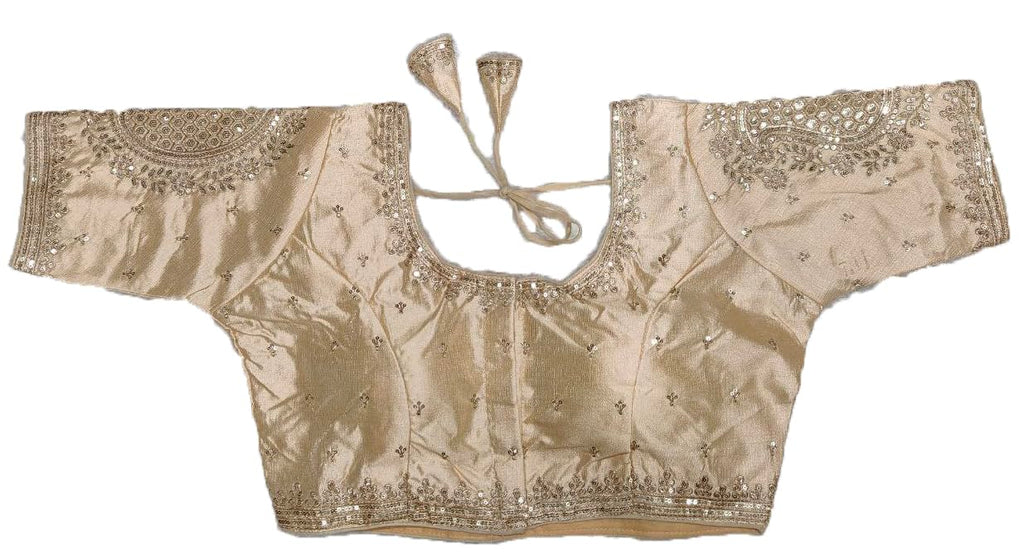 Pujia Mills Womens Readymade Blouse Embroidery Golden Zari Coding Sequence Thread Work Indian Ethnic Designer Stitched Half Slee