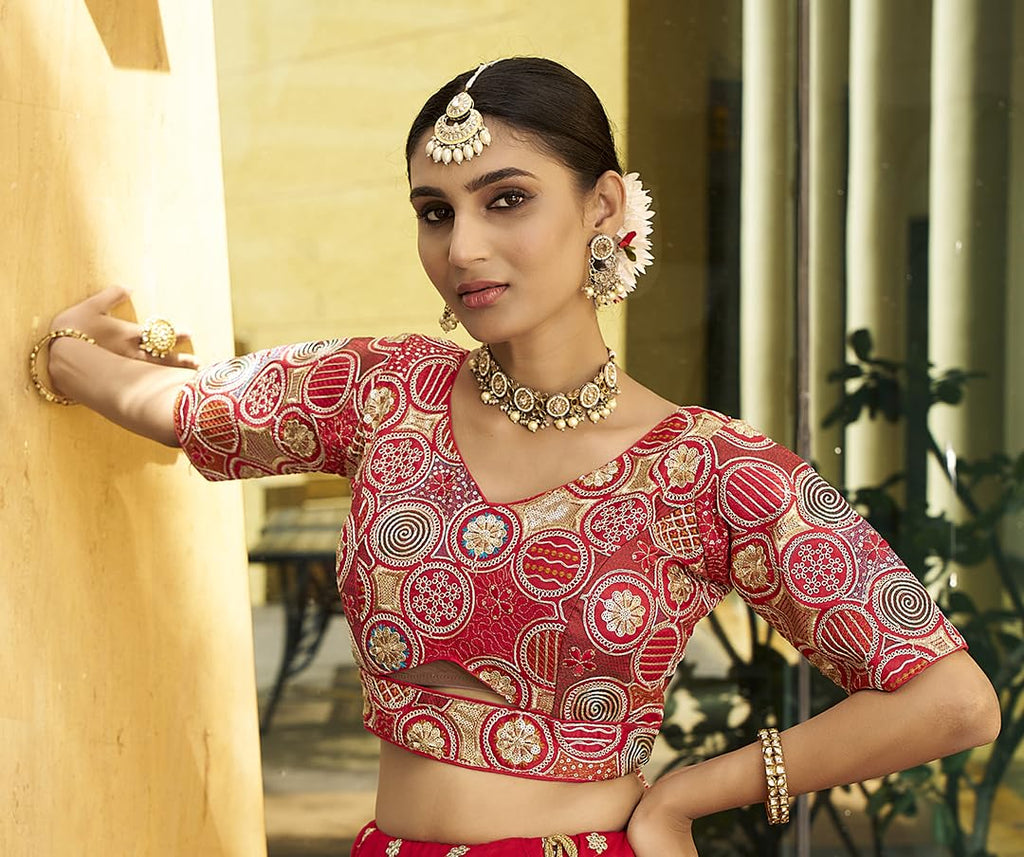 Pujia Mills WomenS Blouse Readymade Blouse Embroidery Multi Coding Gold Thread Blouses Handwork Red Color Readymade Saree Blous