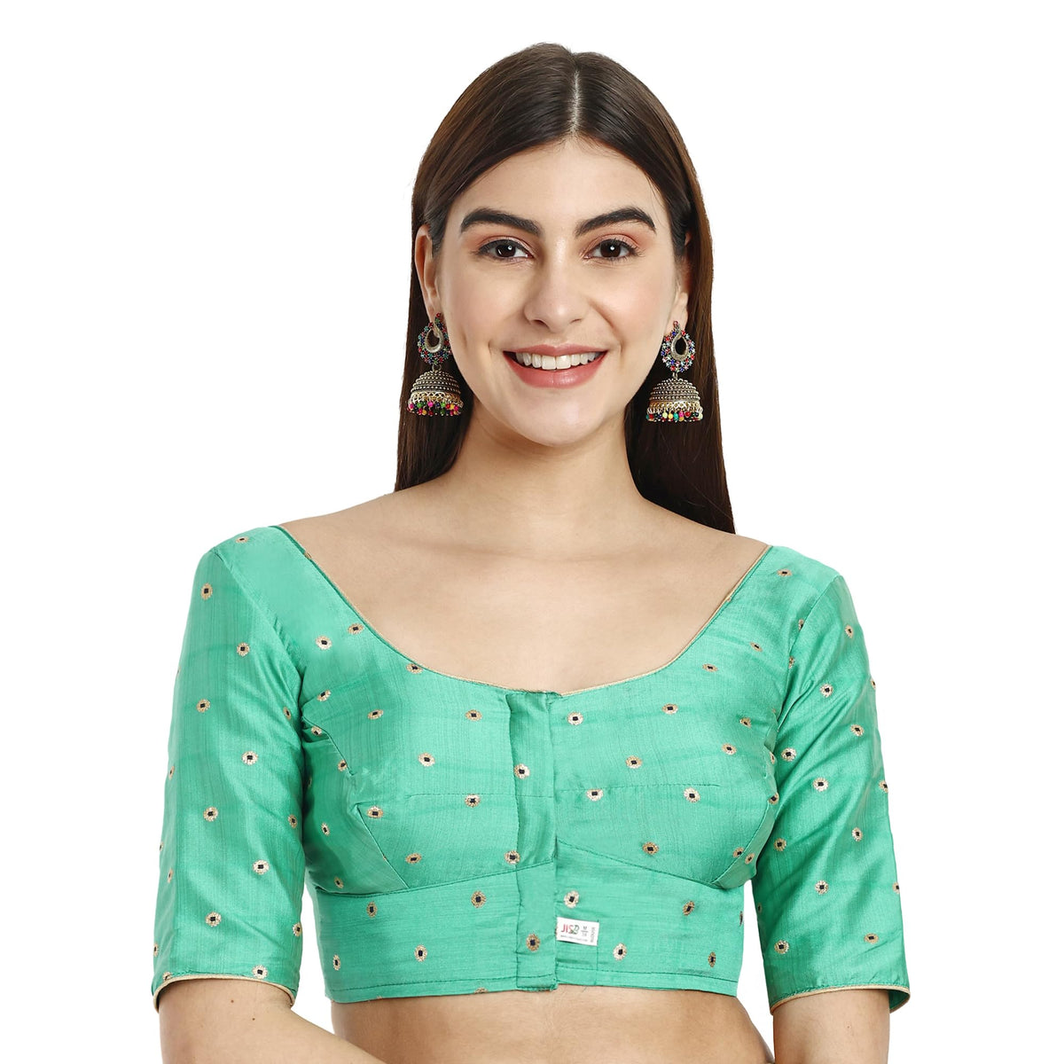 Jisb WomenS Polyester Putta Short Sleeve Blouse (36, Green) 36