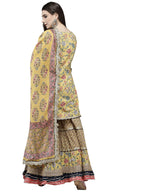 Ishin Women'S Cotton Blend Embroidered A-Line Kurta Suit Set With Dupatta & Sharara Kpldsic-21105_L_Yellow
