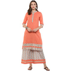 Idalia Peach Kurta With Printed Palazzo Pants