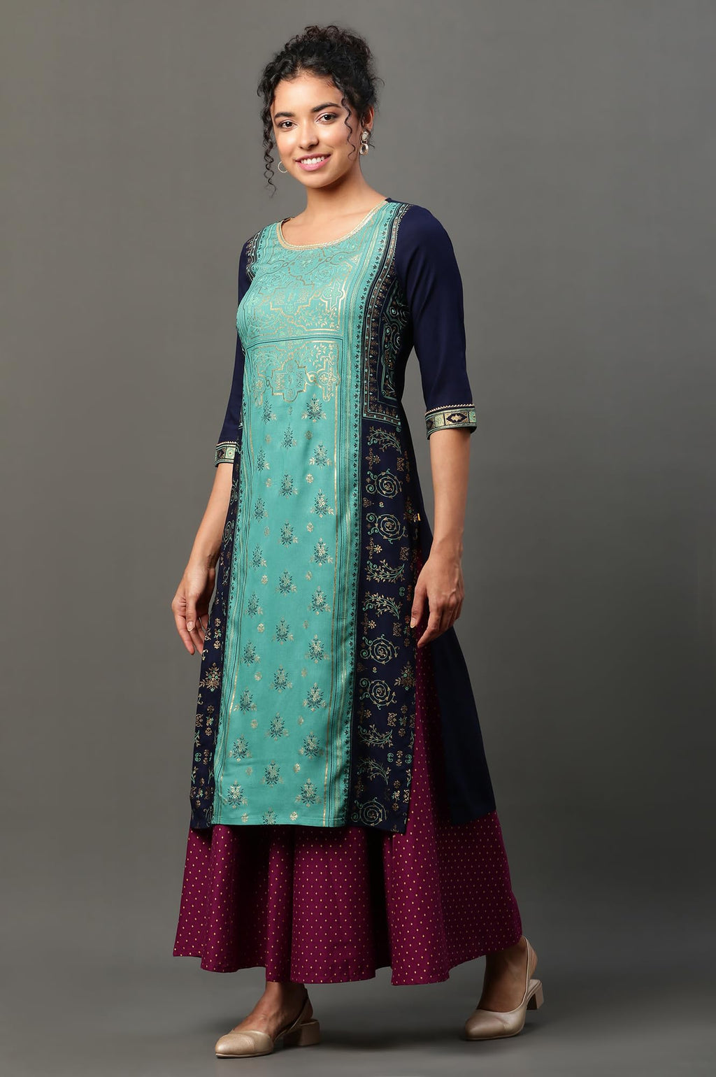 Aurelia Womens Viscose Regular Kurta (24FEA14530-507307_Navy Blazer)