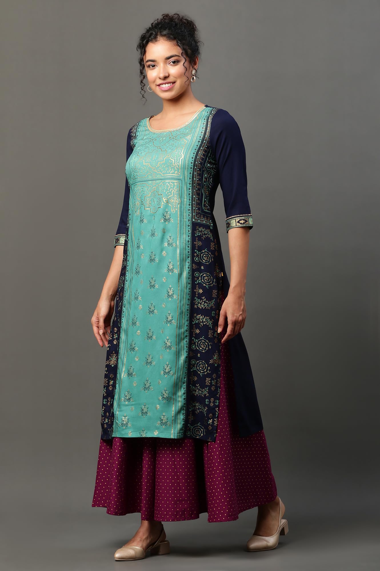 Aurelia Womens Viscose Regular Kurta (24FEA14530-507307_Navy Blazer)