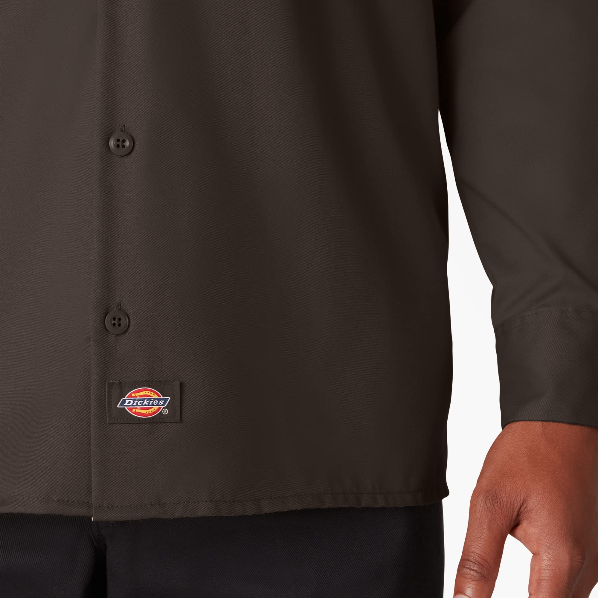 Dickies Mens Long Sleeve Work Shirt, Dark Brown, Small