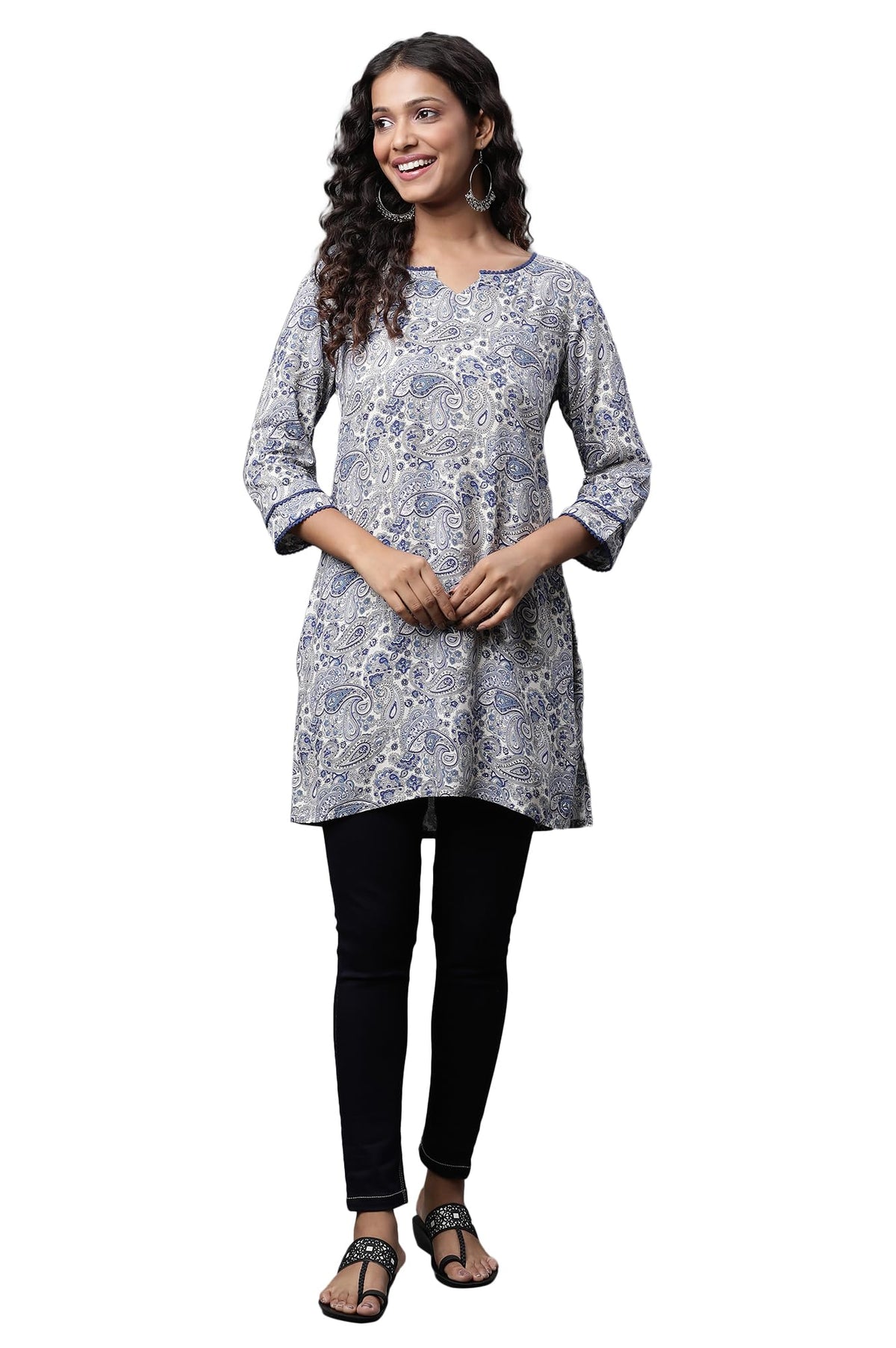 Aurelia Womens Blue Floral Printed Viscose Kurti_23AUA30398-507626_XXL