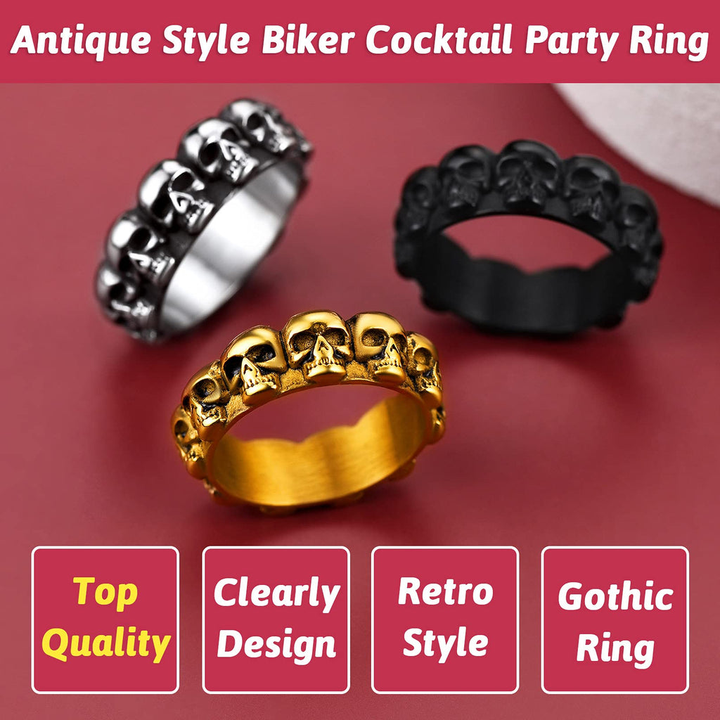 Retro Skull Rings Mens Pinky Rings Black Stainless Steel Biker Ring Great Halloween Party Dressing
