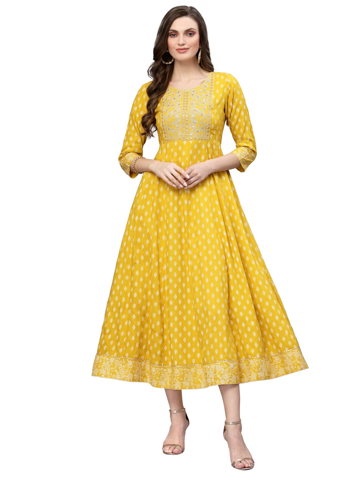 Stylum WomenS Embroidered Long Kurta (Mustarddion48_Mustard, 4Xl)