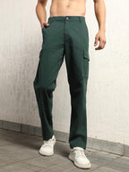 Hubberholme Men Smart Casual Summer Cotton Loose Fit Mid-Rise Trousers 60 Green