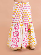 Pspeaches Girls Yellow Floral Printed Pure Cotton Kurti With Sharara With Dupatta