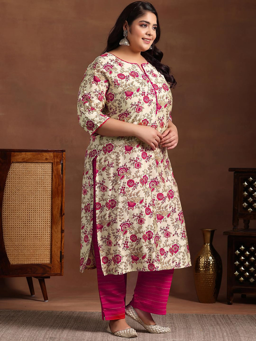 Extra Love By Libas Women'S Silk Blend Kurta Set (15718_Pink_3Xl)