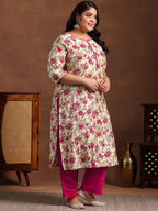 Extra Love By Libas Women'S Silk Blend Kurta Set (15718_Pink_3Xl)