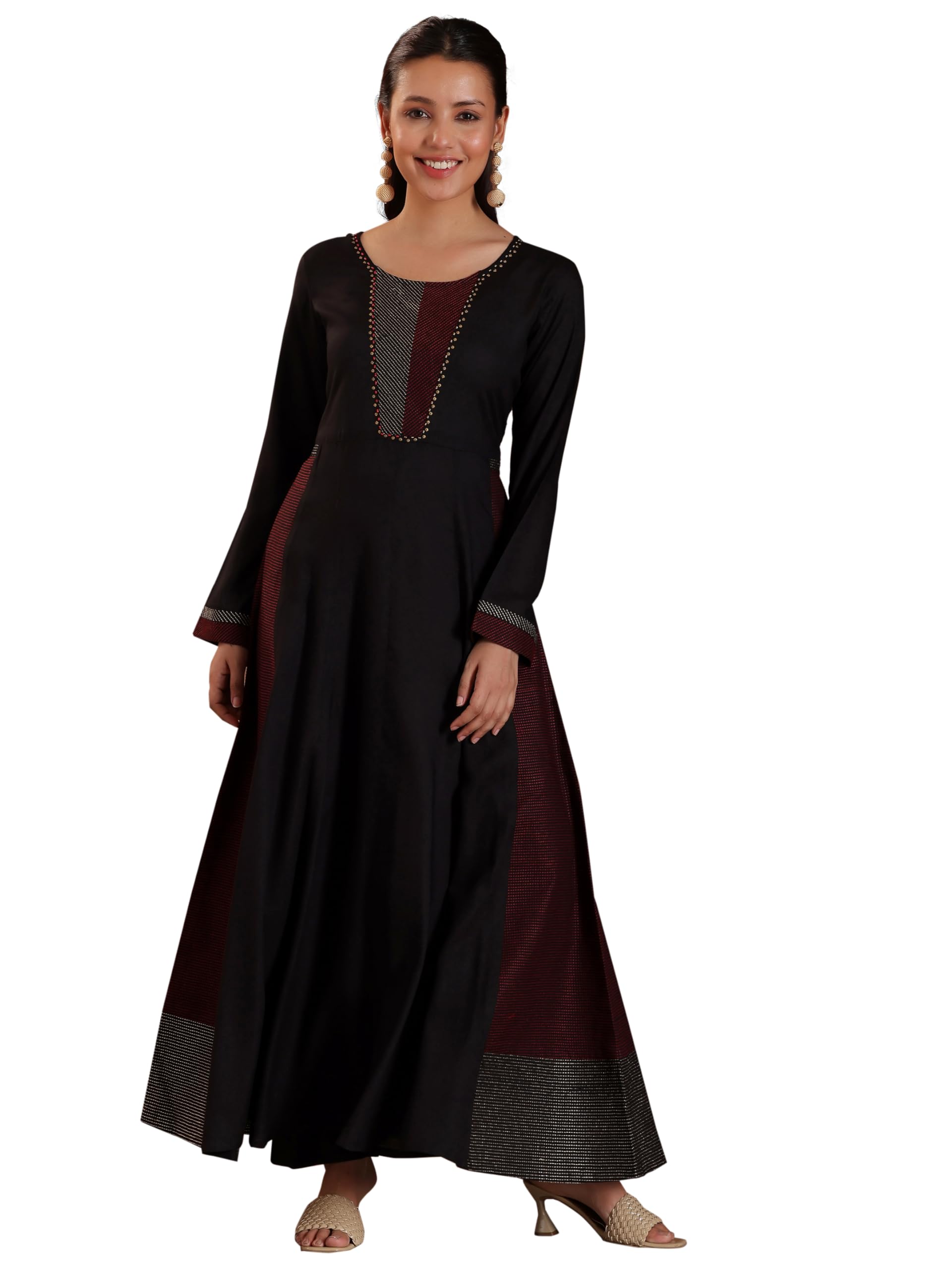 Libas Womens Self Design Cotton A-Line Kurta with Trousers Black