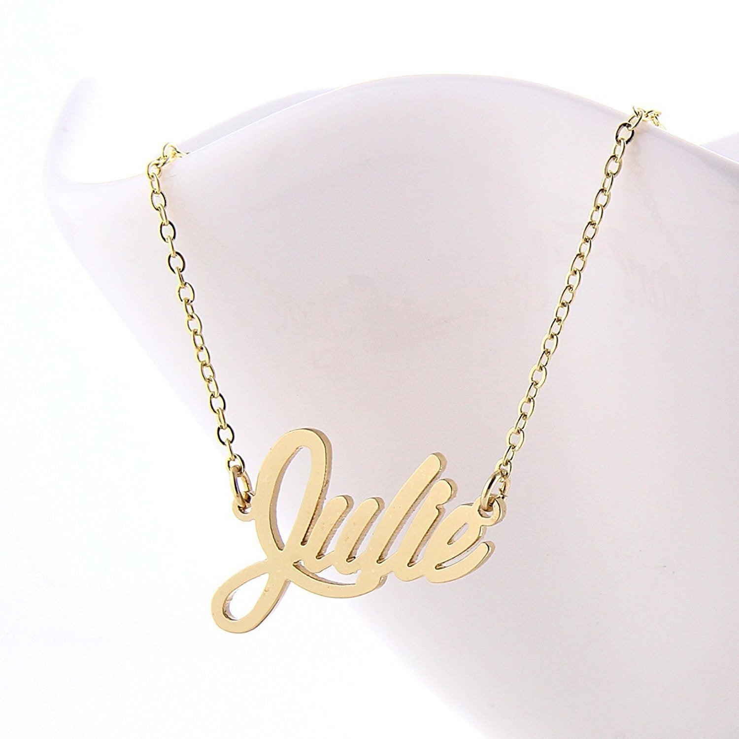 HUAN XUN Gold Color Plated Name Necklace Christmas Gift Jewelry Charm, Julie