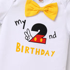 Gentleman Mouse 2nd Birthday Outfit Boys Cake Smash Photo Props for Toddler Kid Baby Romper Suspenders Shorts Bloomers Headband