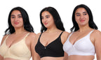 Fabme WomenS Cotton Wire Free Casual Nursing Bra (Pack Of 3) (Po3-Br_243_Skin, White, Black