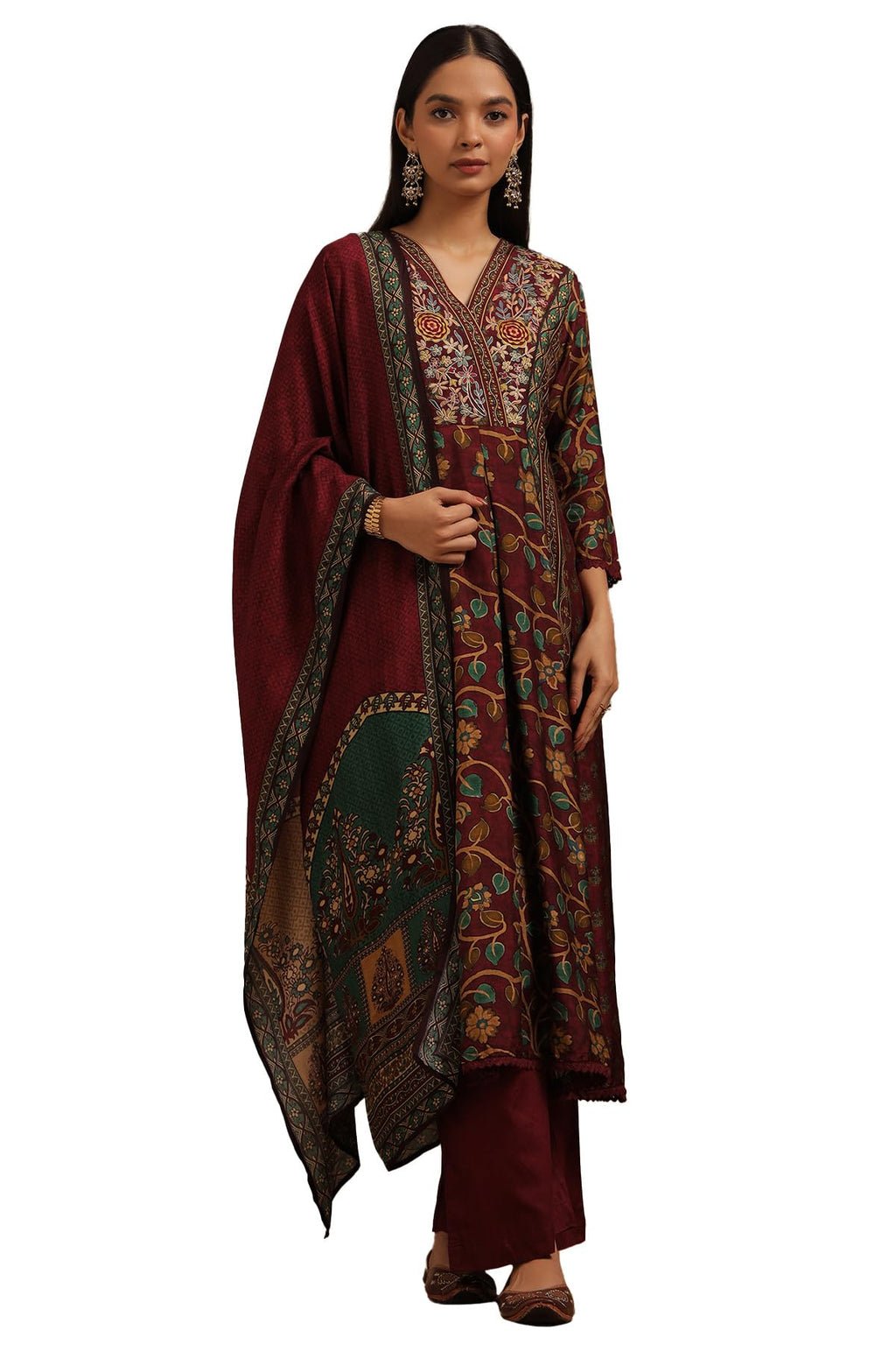 Soch Women Russian Silk Floral Print Suit Set with Thread Work