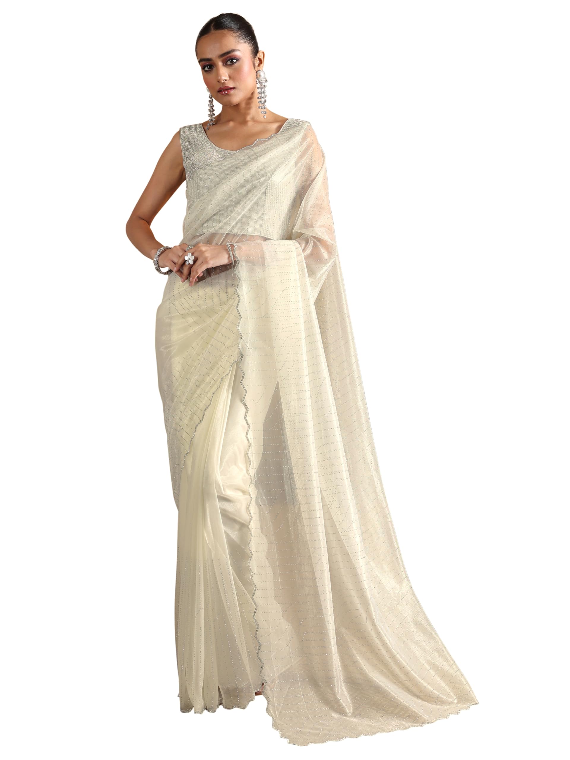 Libas Womens Embellished Organza Saree With Blouse Piece