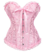 SHYMMUO Women's Lacing Corset Top Satin Floral Boned Overbust Body Shaper Bustier Pink S