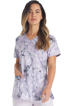 Dickies EDS Women Scrubs Top V-Neck Print DK616, XXS, Tropic Distress
