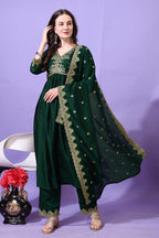 Pratham Blue WomenS Silk Embroidered Anarkali Kurta Palazzos With Dupatta |Kurta Set For Women |WomenS Kurta |Women Embroidere
