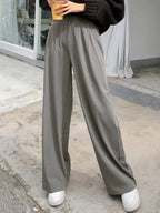 Kotty Womens Cotton Blend Straight Fit Solid Trousers Dark Grey