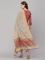 ANNI DESIGNER Womens Cotton Blend Printed Straight Kurta with Pant & Dupatta (Usmi-Maroon_S_Maroon_Small)
