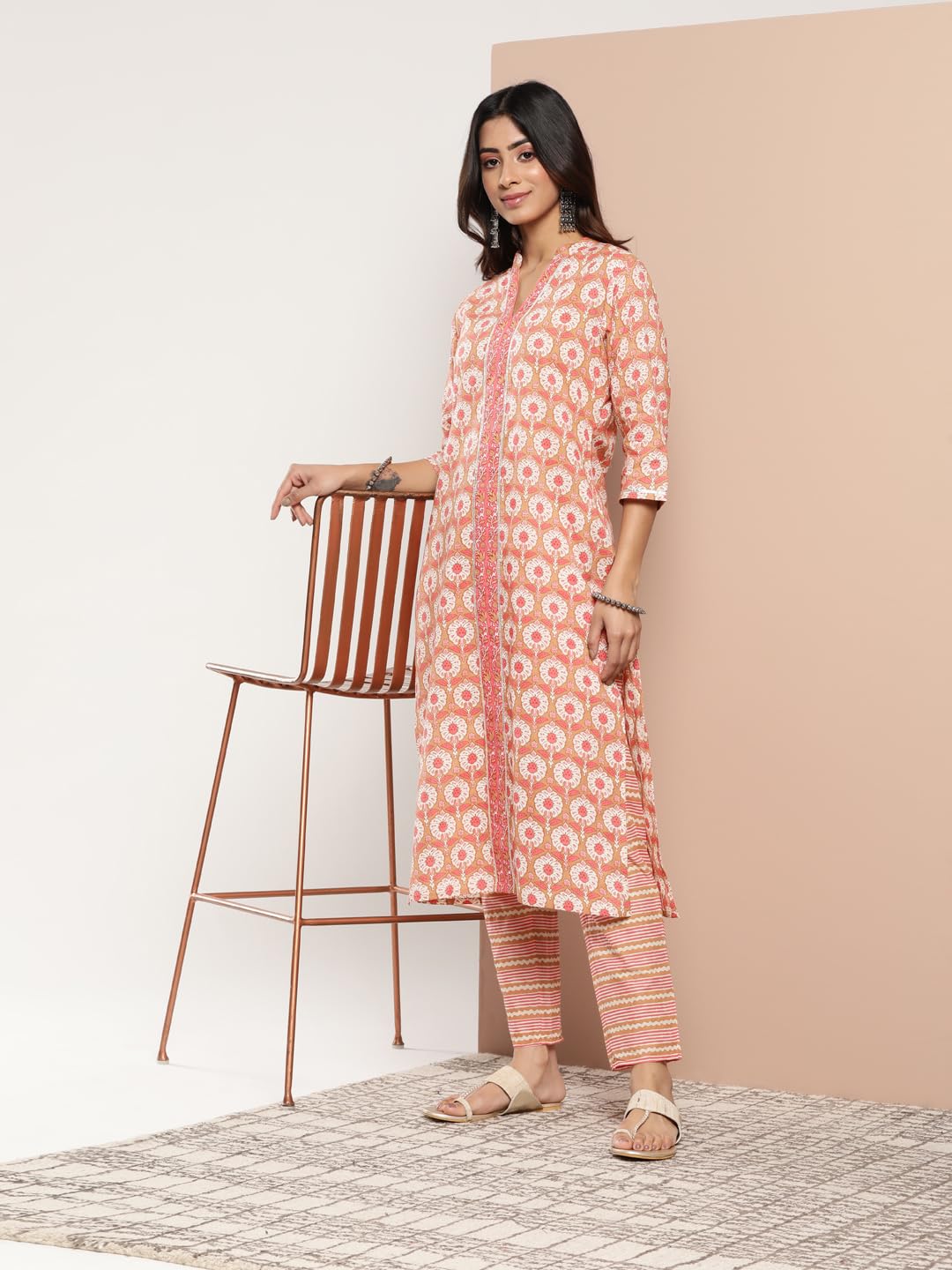 Libas Tan Printed Cotton Straight Kurta