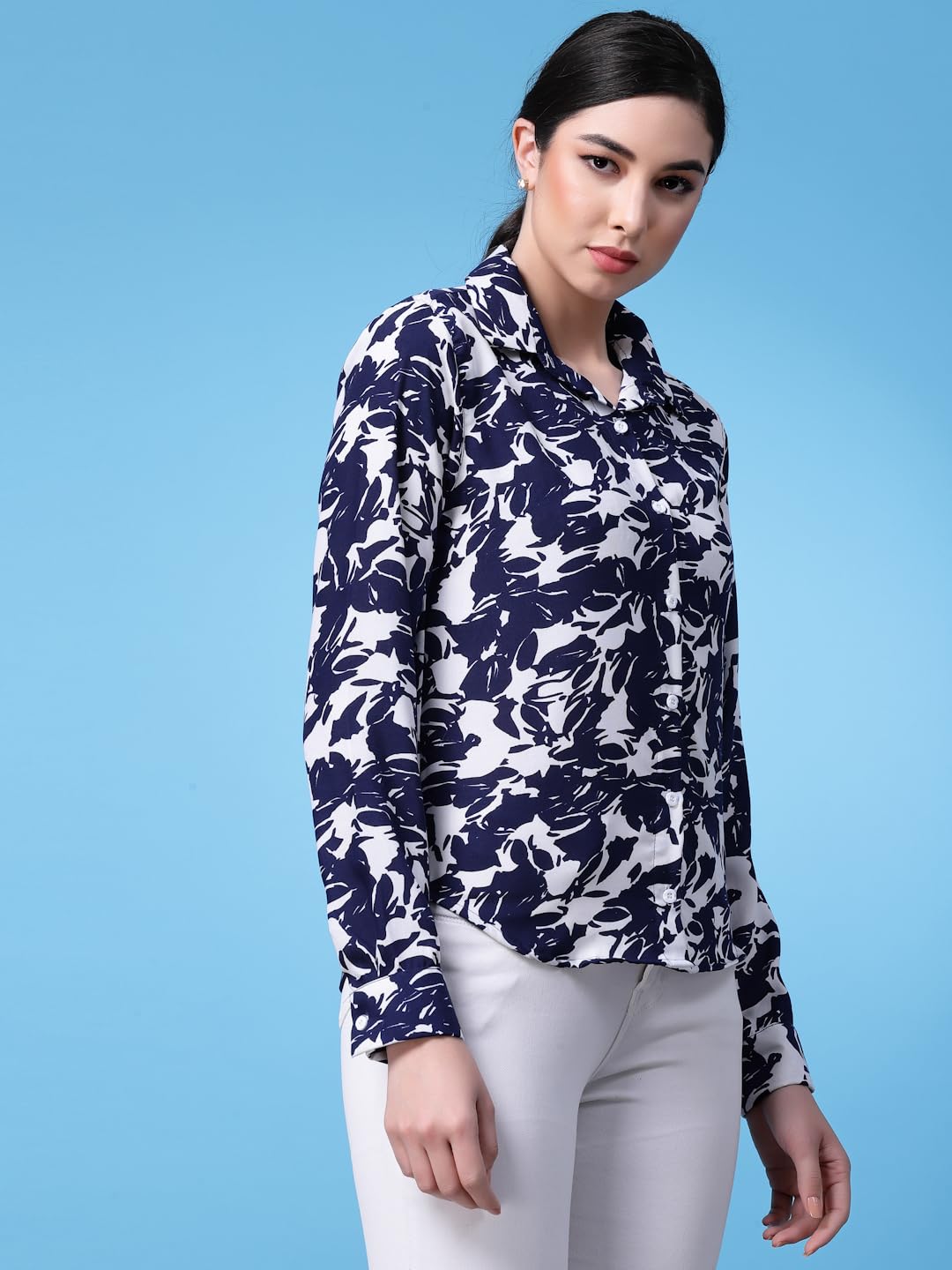 OOMPH! Shirts for Women, Floral Printed, Blue