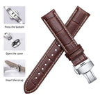 iStrap Leather Watch Band -Alligator Grain Embossed Pattern Calfskin Replacement Strap-Stainless Steel Deployment Buckle with Pu