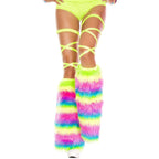 Music Legs 5541-RAINBOW Rainbow Faux Fur Leg Warmers  Rainbow