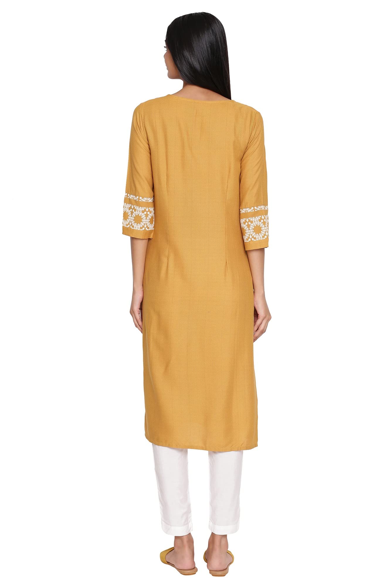 W For Woman Women Viscose Printed Straight Kurta With Embroidery