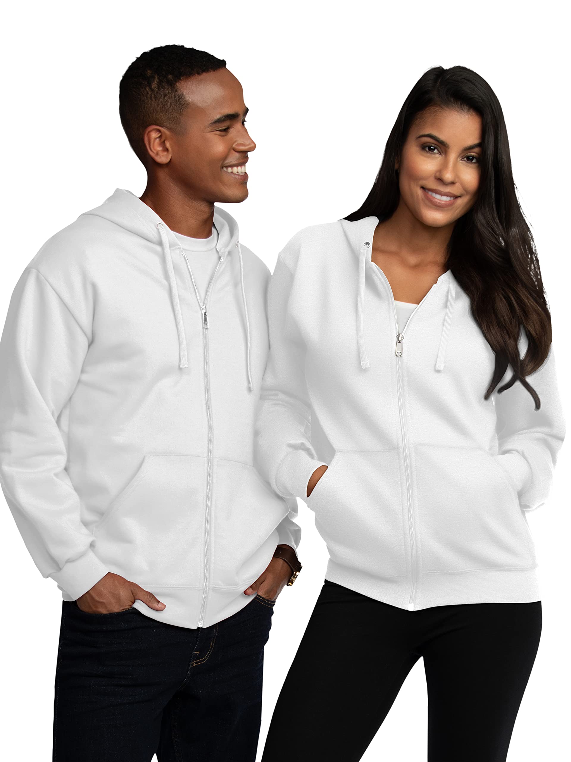 Fruit of the Loom Eversoft Fleece Hoodies, Pullover, Moisture Wicking & Breathable, Sizes S-4x, White Full Zip, Small