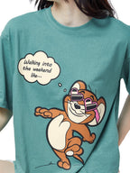 The Souled Store|Official Tom and Jerry: Weekend Women and Girls T-Shirts|Half|Loose Fit Graphic Printed|Round Neck 100% Cotton