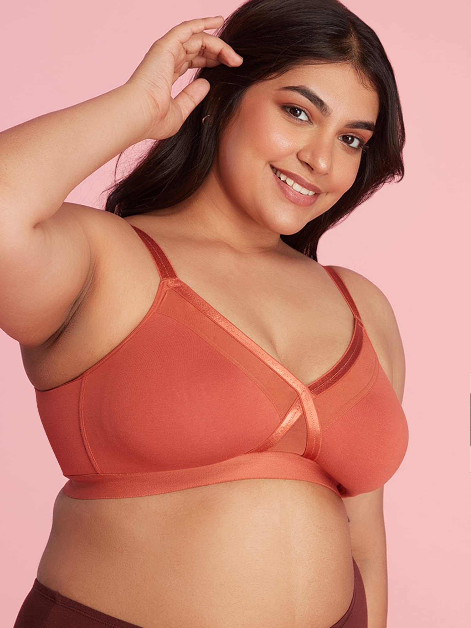 NYKD Womens X-Frame Laced Everyday Cotton Bra with Wide Bottom Band for Extra Support, Shape & Comfort | Non Padded | Wirefree |