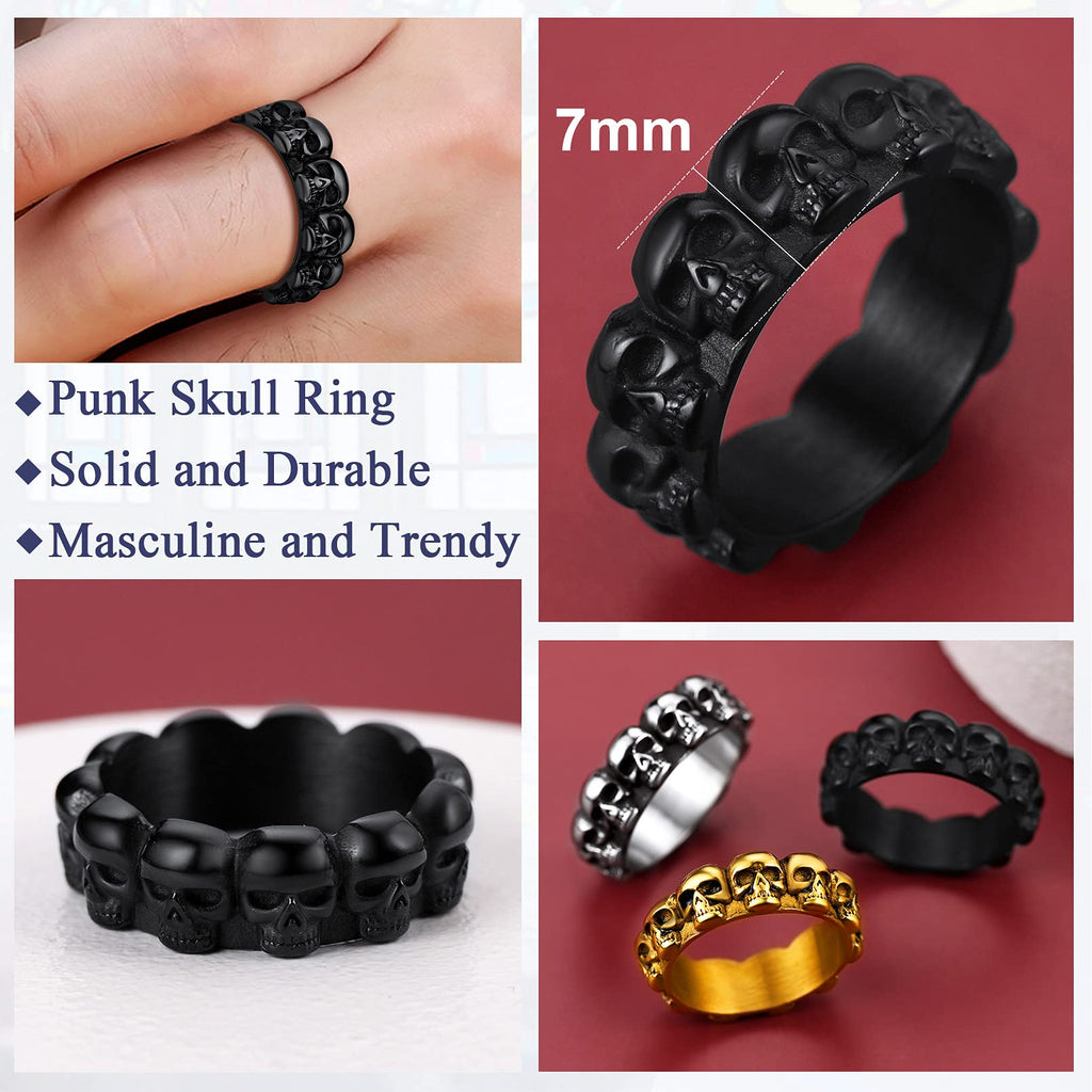 Retro Skull Rings Mens Pinky Rings Black Stainless Steel Biker Ring Great Halloween Party Dressing