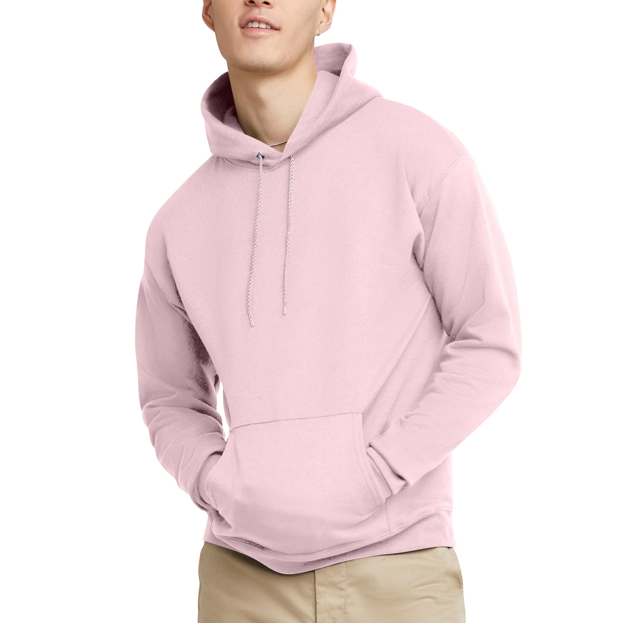 Hanes Men's Pullover EcoSmart Hooded Sweatshirt, pale pink, 5X Large