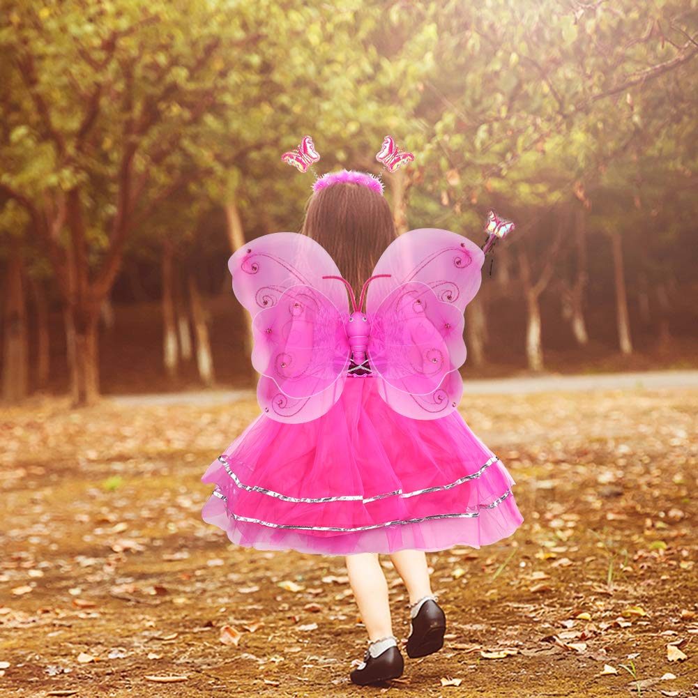 VOWOV Halloween Girls Dress Up Princess Fairy Costume Set with Dress, Wings, Wand and Headband for Children Ages 3-10
