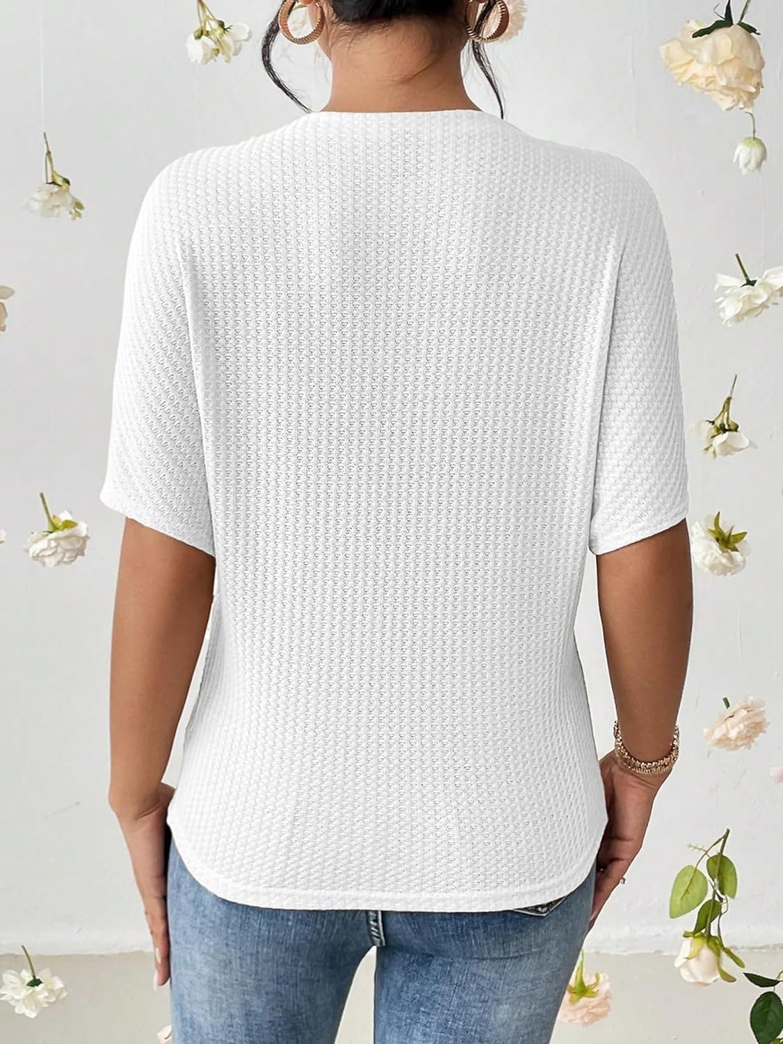 Trillmixa WomenS Reversible Waffle Top | Self Design | Boat Neck | Batwing Sleeves | Super Soft, Stretchable Cotton | Casual, Co