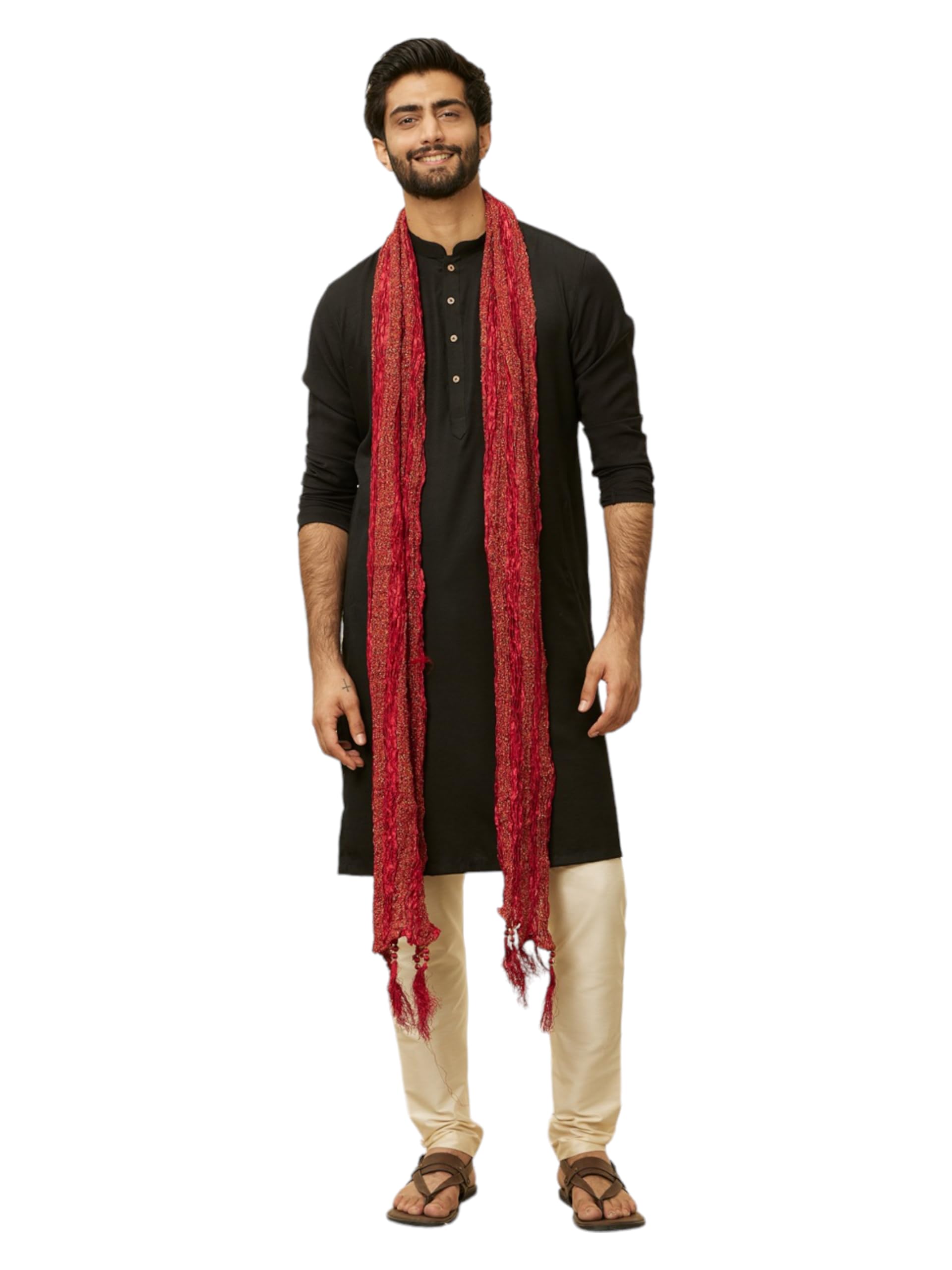 Manyavar Chilli Pepper Red Shimmery Thread Work Dupatta