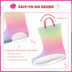 EUXTERPA Toddler-Kids Waterproof Light Up Rain Boots Patterns and Glitter Boots with Handles for Girls Toddler Size 9 Pink Gradi