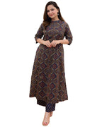 ANNI DESIGNER Womens Cotton Blend Printed Straight Fit Kurta with Palazzo (ABP-Clrs_Blue_Medium)