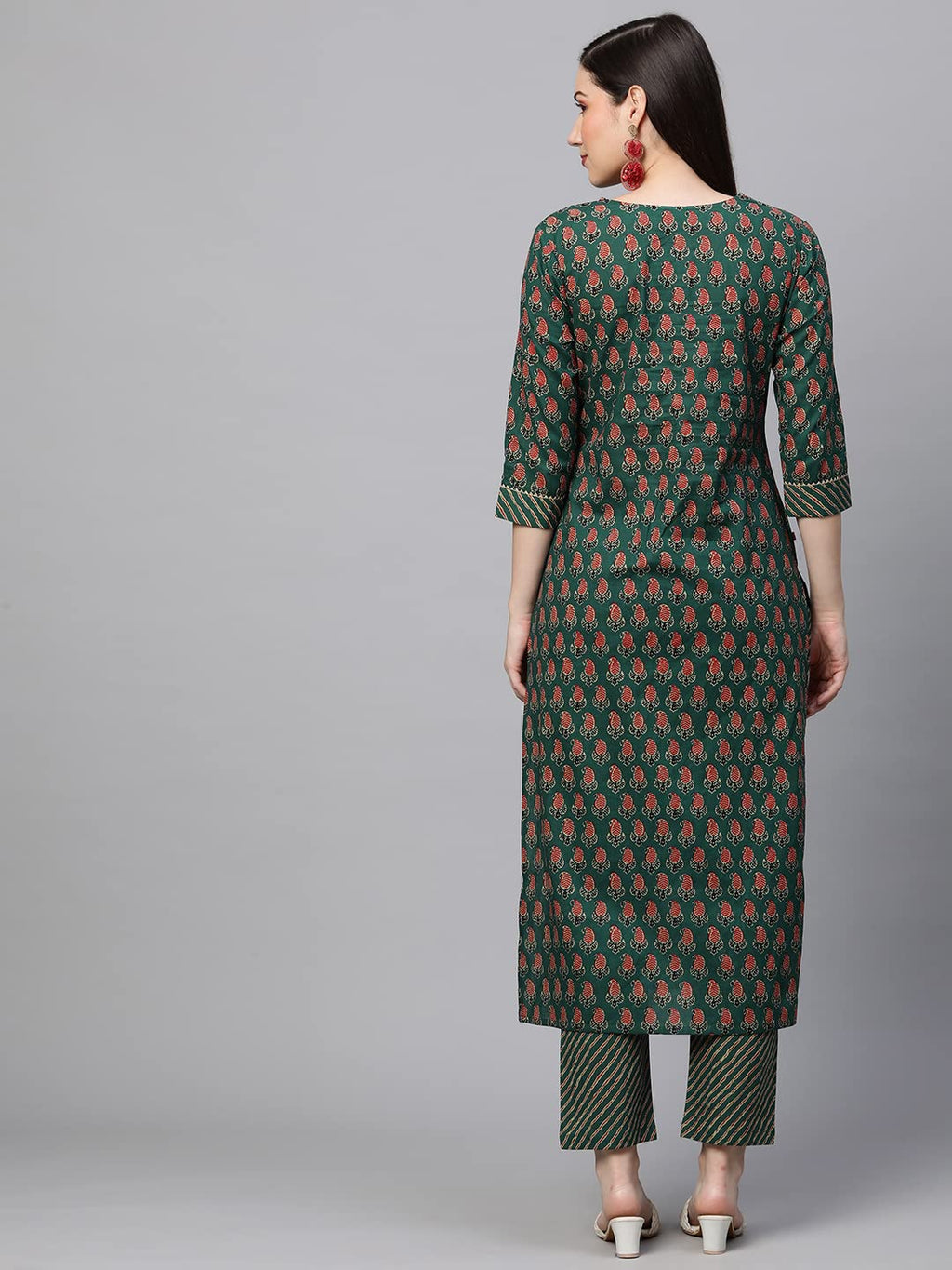 ANNI DESIGNER Womens Cotton Blend Traditional Straight Printed Kurta and Pant Set (Grape Green_M_Green_Medium)