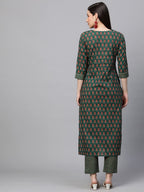ANNI DESIGNER Womens Cotton Blend Traditional Straight Printed Kurta and Pant Set (Grape Green_M_Green_Medium)