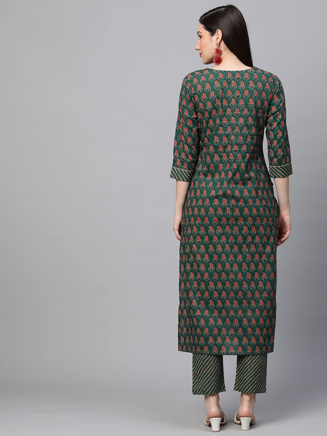 ANNI DESIGNER Womens Cotton Blend Traditional Straight Printed Kurta and Pant Set (Grape Green_M_Green_Medium)