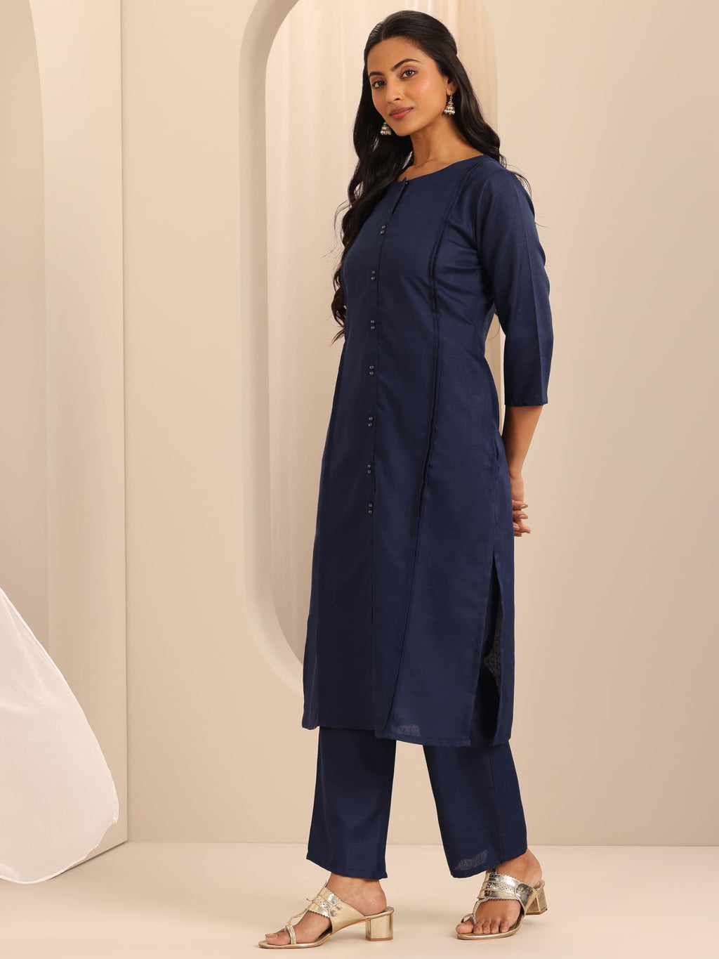 Libas Womens Woven Design Cotton Blend Straight Kurta With Trousers And Dupatta