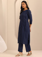 Libas Womens Woven Design Cotton Blend Straight Kurta With Trousers And Dupatta