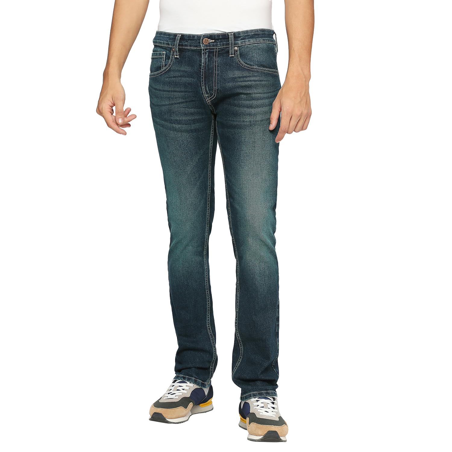 Pepe Jeans MenS Mid Rise Jeans Slim Mid Rise Jeans (Pm207545S643_Green Used_Tint Blue, 28